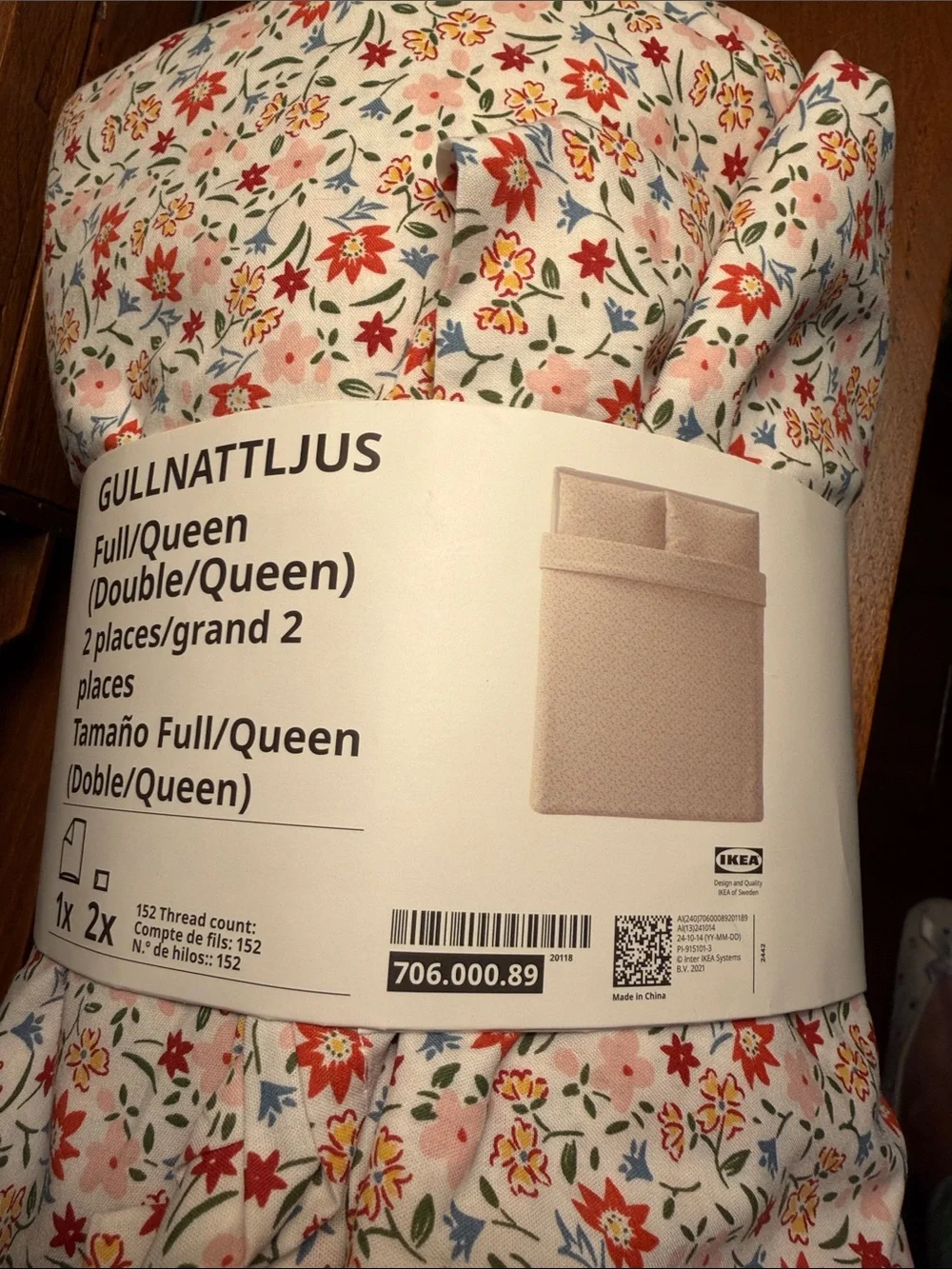Ikea JATTELILJA Full/Queen Duvet cover & pillowcase white/floral patterned - NEW